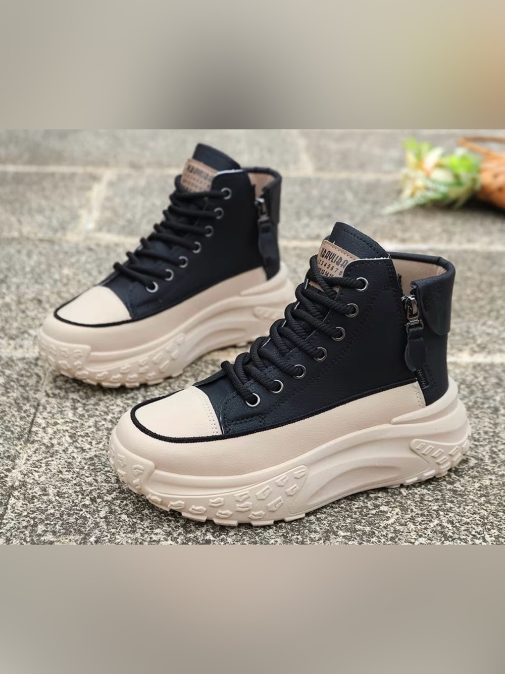 Women's Fashion White Thick-Sole High-Top Sneakers with Zipper Size 6.5  shoes